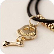 Free Shipping Many Style Black Zinc Alloy Skeleton Bear Pendant Hair Rope Punk Link Bracelet for