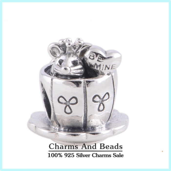 Mouse in the Cup 925 Sterling Silver Thread Charm Beads Women DIY Bracelets Jewelry Making Fits