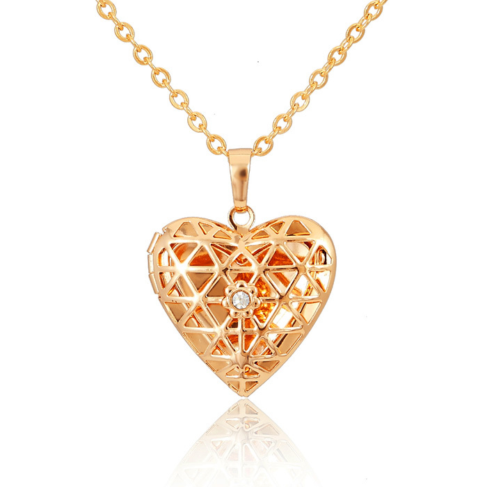 2014 New 18K Real Gold Plated Locket Rhinestone Jewelry Wholesale Love Gift For Women Romantic Heart