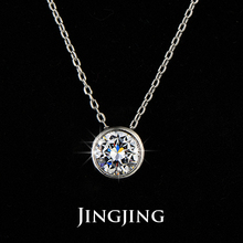 Simply Small Round 1 carat Cubic Zirconia Solitaire Pendant Necklace CZ Diamond Bezel-Set Wedding Necklace Jewelry ( JN032D)