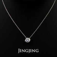 Simply Small Round 1 carat Cubic Zirconia Solitaire Pendant Necklace CZ Diamond Bezel Set Wedding Necklace