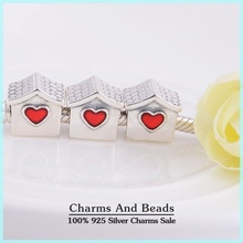 Red Enamel Dog House 925 Sterling Silver Thread Charm Beads Fits Pandora Style Bracelets Jewelry DIY