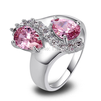 2015 Free Shipping Women Lovely Pear Cut Pink & White Sapphire 925 Silver Ring Size 7 8 9 10 New Fashion Gift Wholesale