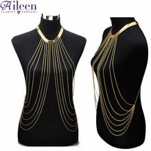 Gold Sexy Body Chain Women Necklaces&Pendants Tassel Alloy Punk Long Necklace 2015 New Designer Female Fashion Jewelry