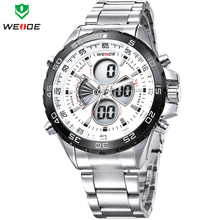 Weide relojes deportivos para hombres acero lleno militar reloj analógico y LED Digital de cuarzo multifunción buceo impermeable reloj Casual