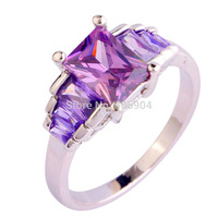 Wholesale Lady Twinkling Party\'s Emerald Cut Amethyst 925 Silver Ring Size 6 7 8 9 10 Love Style New Gift Jewelry Free Shipping