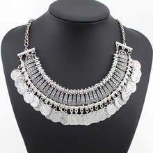 2014 Vintage Necklaces Jewelry New Fashion Charms Metal Tassel Coin Pendant  Women Statement Necklaces Collars DFX-346