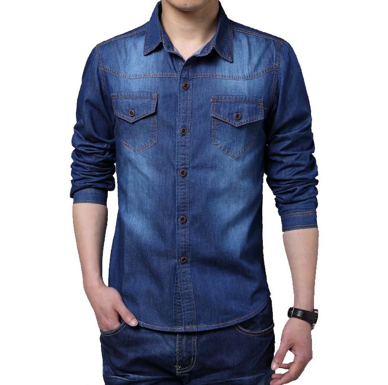 Compra los hombres camisa de jean online al por mayor de