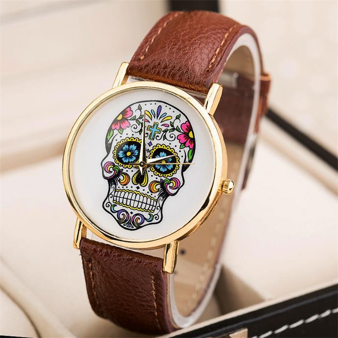 Free shipping Self wind skull pattern fashion art quartz watch Trendy cool casual woman watches 2014