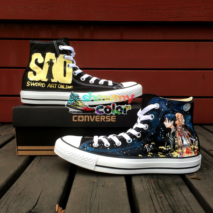Sword Art Online Anime Converse Shoes High Top Canvas Sneaker Custom Hand Painted Converse for Men