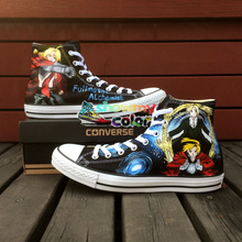 Manga Fullmetal Alchemist Converse Hand Painted Customizable Canvas Shoes Men Women High Top Black Converse Sneakers