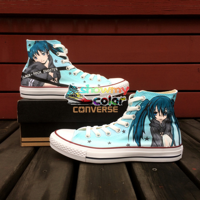 High Top Anime Converse Black Rock Shooter Shoes for Men Women Hand Painted White Converse Sneaker