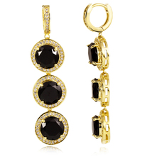 3 color options !luxury marriage jewelry gold plated with big round cubic zircon dangle earrings female long earring black hylk