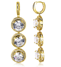 3 color options luxury marriage jewelry gold plated with big round cubic zircon dangle earrings female