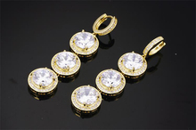 3 color options luxury marriage jewelry gold plated with big round cubic zircon dangle earrings female