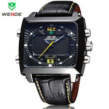 2014 nueva moda WEIDE Digital Alarm fecha / día rojo LED Montre de buceo deportivo relojes analógicos de cuarzo militar reloj de pulsera de cuero