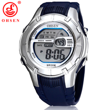 OHSEN Mens Boys Alarm Day Stopwatch Digital Sport Watch Waterproof Black Rubber Strap Wristwatch 7 Colors