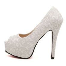 2014 New Lace White Wedding Shoes Red Bottom High Heels Platform Peep Toe Slip On Women