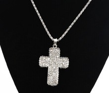Rhinestone strass cross pendant long necklace women fashion luxury jewelry costume jewellery colar cruz collares mujer