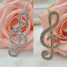 2014 fashion jewelry Silver gold hinestone Crystal Clear Music Note Long Necklace Necklaces for women free shipping 21MHM223#S5