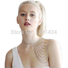 1 Pc Sale 2014 New Hot Selling Gold/Silver Tassels Sexy Body Necklace Alloy Multi-layers Shoulder Chain A00235