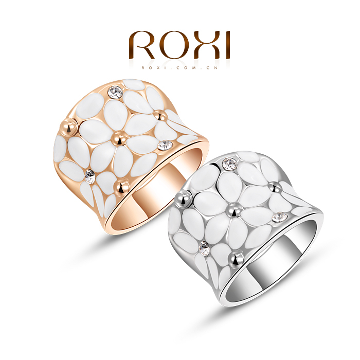 ROXI Classic Genuine Summer Gift Austrian Crystals Sample Sales Platinum Gold Plated Happiness Flower Ring Fashion