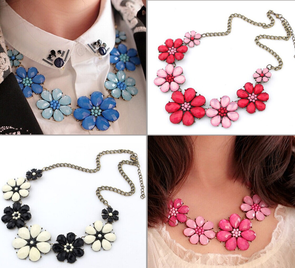 Pink bijou flower shourouk choker necklace blue fashion gypsy boho jewerly women maxi colar necklaces female