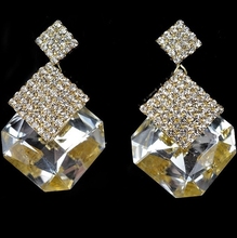 2014 Fashion accessories black and white square crystal luxury sparkling big gold Earrings for women E065B9