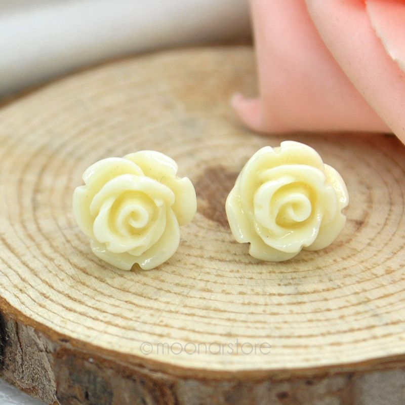 6 Colors Vintage Retro Resin Beautiful Rose Flower Ear Stud Earrings for Women Girls Earing Y52