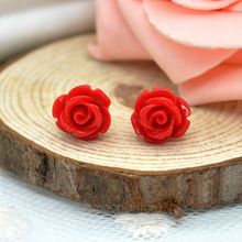 6 Colors Vintage Retro Resin Beautiful Rose Flower Ear Stud Earrings for Women Girls Earing Y52