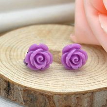 6 Colors Vintage Retro Resin Beautiful Rose Flower Ear Stud Earrings for Women Girls Earing Y52