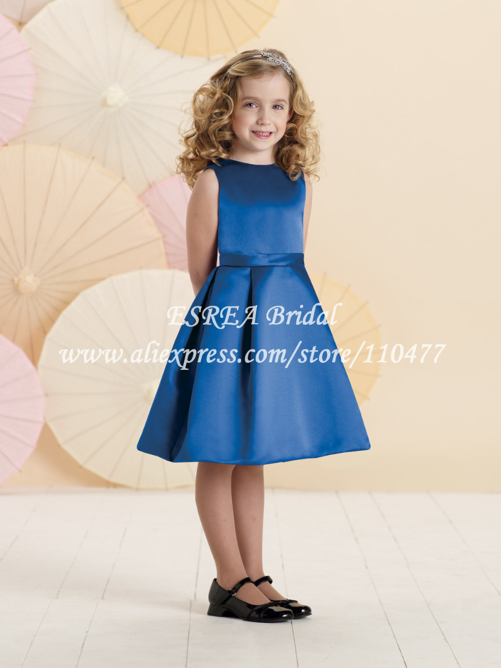 New Elegant Satin Pleat A Line Short Blue Flower Girl Dresses For Weddings HS225 Little Girls