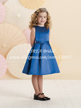 New Elegant Satin Pleat A Line Short Blue Flower Girl Dresses For Weddings HS225 Little Girls Evening Gowns