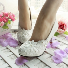 2014 women’s spring and summer shoes single shoes thick heel high-heeled shoes white lace wedding shoes bride bridesmaid shoes