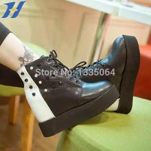 2014 New Women’s Martin Boots Thick With Round Head Rivets Mixed Colors Skid Casual Motorcycle Boots Ankle Boots White And Black