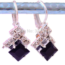Deluxe Hot Princess Beautiful Pink and black color long Drops Dangle Silver Plated Earrings