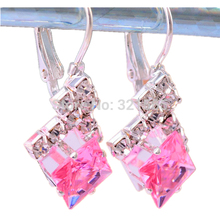 Deluxe Hot Princess Beautiful Pink and black color long Drops Dangle Silver Plated Earrings