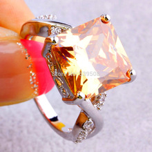 Wholesale Fashion Women Jewelry Rings Princess Cut Morganite White Sapphire 925 Silver Ring Size 6 7