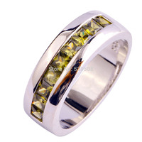 New Fashion Cocktail Party Jewelry Ring Olive Green Peridot 925 Silver Band Ring Size 7 8 9 10 Wholesale Free Shipping