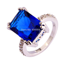 Free Shipping New Wholesale Emerald Cut Sapphire Quartz & White Topaz 925 Silver Ring Size 6 7 8 9 10 11 Charming Women JEWELRY