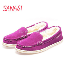 Brand Leather Flats Shoes Women Sheep Fur Genuine Leather Flats Shoes Woman Winter Solid Casual Loafers
