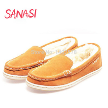 Brand Leather Flats Shoes Women Sheep Fur Genuine Leather Flats Shoes Woman Winter Solid Casual Loafers