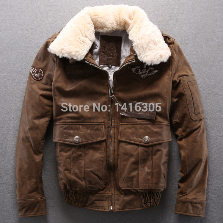 Mens brown leather bomber jacket with fur collar – Modern fashion ...
