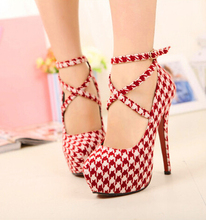 Women Pumps America and European style Red Bottom Platform Shoes Sexy Cross buckle High Heels 34