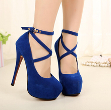 Women Pumps America and European style Red Bottom Platform Shoes Sexy Cross buckle High Heels 34