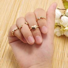 Gold plated crystal midi 6pcs set stacking rings fashion lovely bowknot women ring jewelry