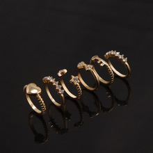 Gold plated crystal midi 6pcs set stacking rings fashion lovely bowknot women ring jewelry