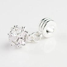 NEW Free Shipping 1Pc Silver Bead Charm European Silver with Charm Crystal Pendant Bead Fit Pandora
