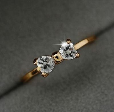 CZ Diamond rings Gold Plated finger Bow ring wedding engagement Zircon Crystal Rings jewelry wholesale B9