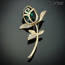 2015 Hot Selling 100 High Quality Real Gold Plated Romantic Rose Brooches Jewelry Luxury Crystal Brooch